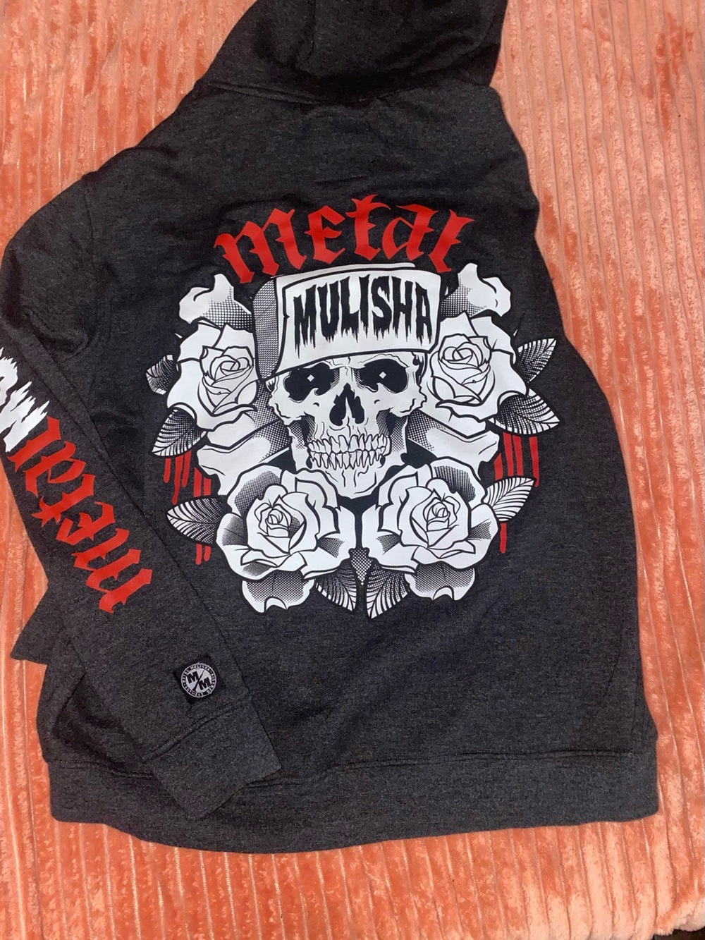 Vintage Metal Mulisha Black Zipup Hoodie with Red & White Skull Graphic
